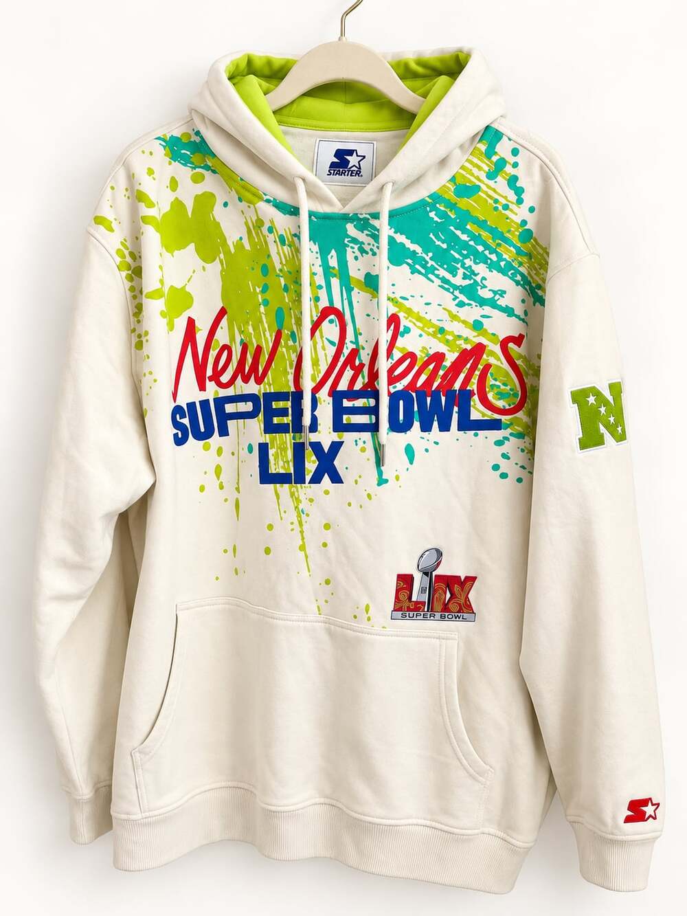 Starter New Orleans Super Bowl LIX Hoodie Size 3XL Off White NWT